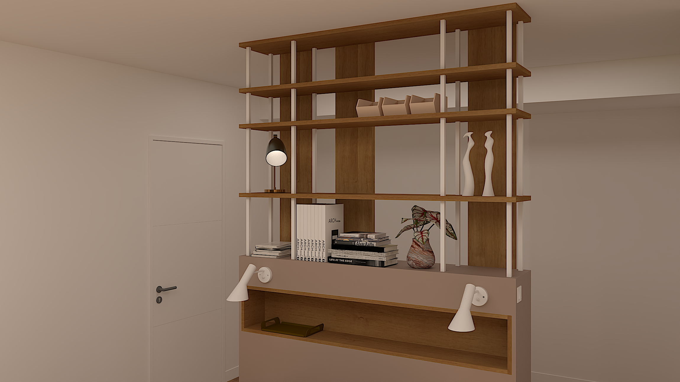 Bibliothèque intégrée dans une tête de lit en chêne, création sur mesure pour chambre à Ceyreste